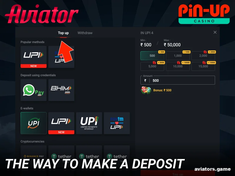How to deposit in Pin Up Aviator for Indians